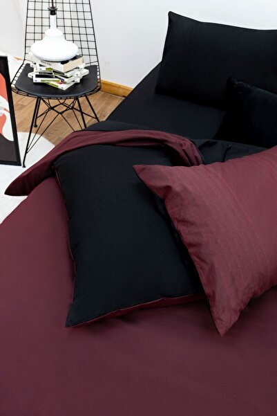ELY PARKER Easy Iron Single Duvet Cover Set (100x200 Black Elastic Sheet+Quilt Cover+High Cover) Claret Red