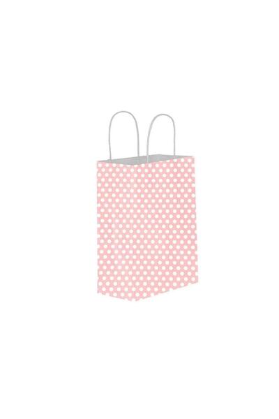 GİZPAK Pembe Puantiyeli Hediyelik Kağıt Torba 18x24x8cm 25 Adet
