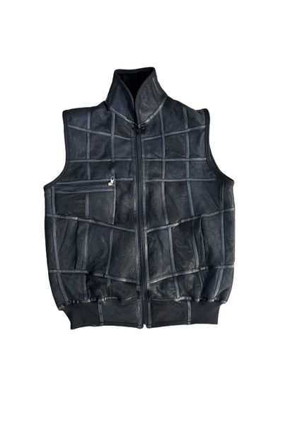 Lndr Patchwork Inside Fur-Outside Suede Genuine Leather Piping Collar Knitwear Detailed Vest