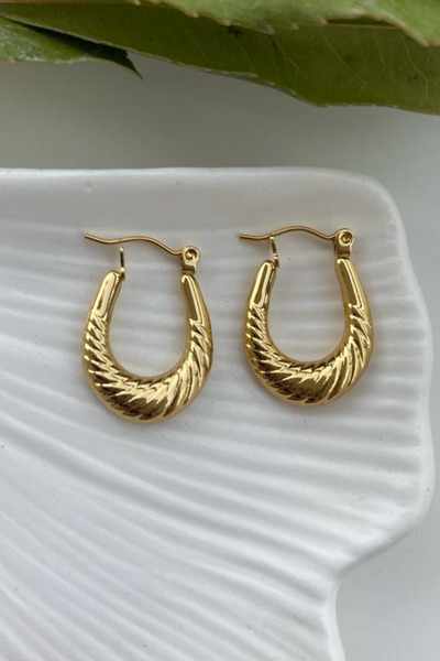 Jaida Moda Women's Oval Serrated Model Steel Hoop Earrings