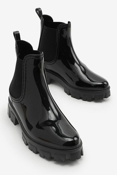ALTUNTAŞ Women Girls Thick Sole Chelsea Waterproof Boots Rain Boots Black (4cm Heel)