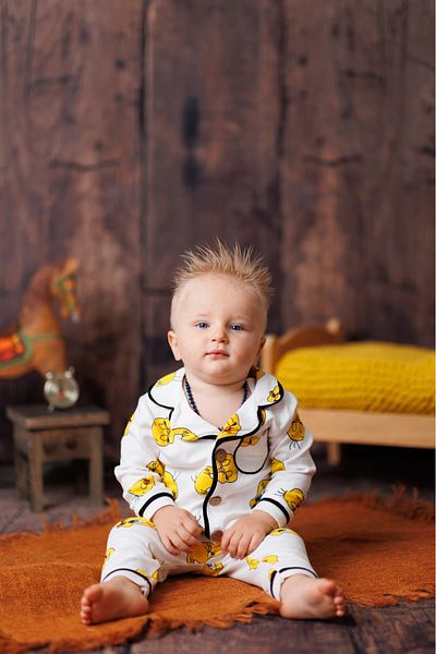 Babexi 100% Cotton Soft Texture Tweety Printed Comfortable Fit Double Breasted Collar Seasonal Unisex Baby Pajama Set