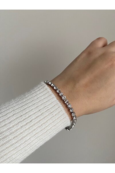 Owentis Çelik Silver Suyolu Pırlanta Kesim Bileklik -kararma yapmaz-