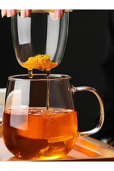 morponi Bamboo Mug with Borosilicate Glass Strainer and Lid 350 ml
