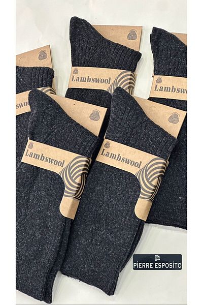Pierre Esposito Ανδρικές μαύρες μάλλινες κάλτσες Lambswolll 5 τεμαχίων