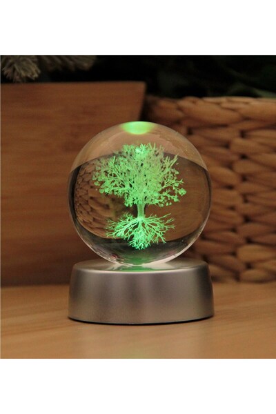 HEDİYEBİZİZ Hayat Ağacı Kristal Cam Küre Rengarenk Işıklı 3 Boyutlu