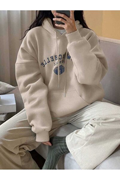 Elvino baskılı oversize unisex kapşonlu sweatshirt