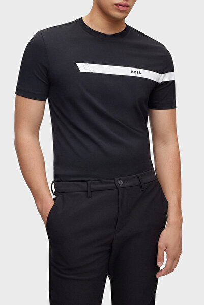 BOSS Logolu Streç Pamuklu Bisiklet Yaka Regular Fit T Shirt Erkek T SHİRT 505...