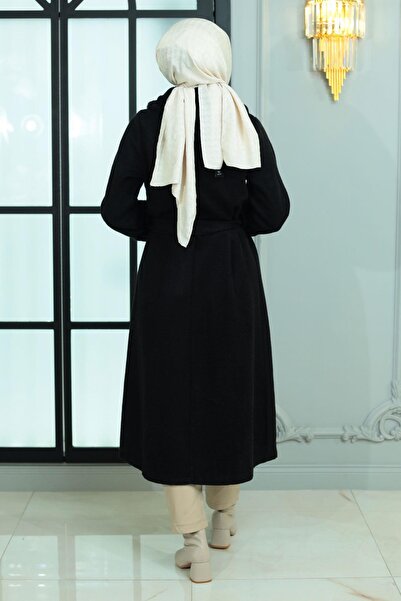 Modamihram Pelzdetaillierter Kachet-Mantel Schwarz 19175