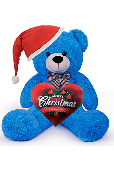 Sole خاص للعام الجديد: دمية دب قطيفة بطول 90 سم مع قلوب مطبوعة وقبعة عيد الميلاد - تحت عنوان السنة الجديدة