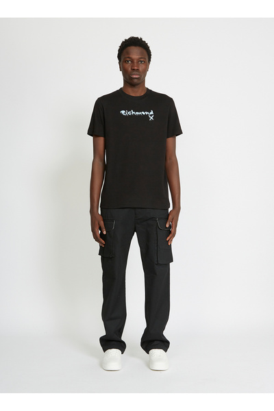 John Richmond Bisiklet Yaka Siyah Erkek T-Shirt UMA23002TS