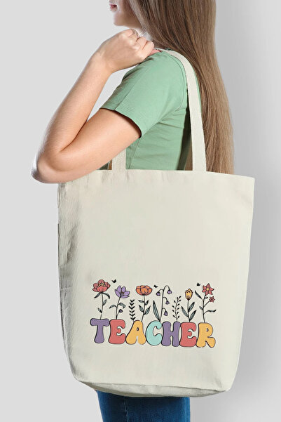 APRENDİ Kanvas Teacher Flowers Tasarımlı Bez Çanta