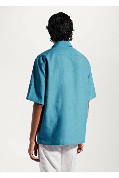 MANGO Man Regular Cut Bowling Collar Linen Shirt