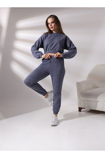 PAMCOTT Women's Glitter Oversize Women's Crew Neck Crop Top and Jogger Bottom Tracksuit Set
