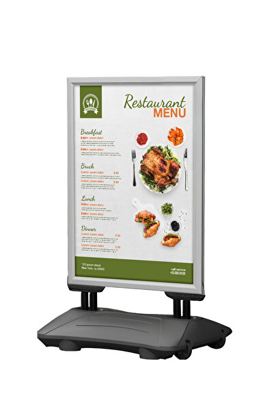 ÖzgürceSeç Windpro Çift Taraflı Yaylı Tekerlekli Kaldırım Panosu Reklam Dubası B1 (70X100) Gri