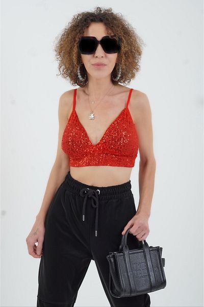 Zelish My Sister Red Sequined Padded Bustier