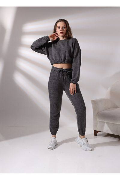 PAMCOTT WOMEN'S SILVERY OVERSIZE WOMEN'S CYCLING NECK CROP TOP AND JOGGER BOTTOM SET