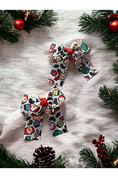 MeloKids عيد الميلاد منقوشة 2 قطعة مشبك القوس مشبك الأيائل سانتا كلوز