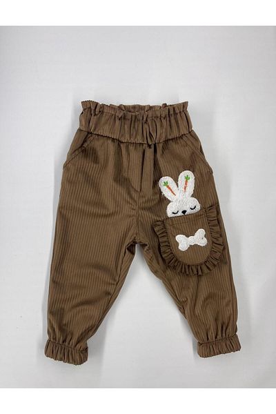 CANBİX Girl's Ruffled Rabbit Velvet Trousers