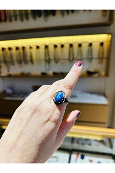 Luna Mavi Akik Doğal Taşlı Gümüş Yüzük
