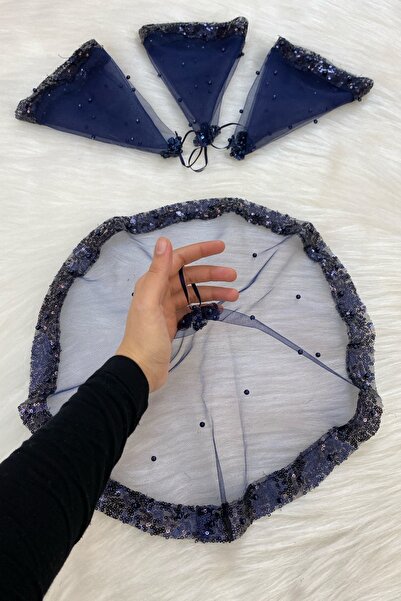 ZEYMERADE منديل العريس باللون الأزرق الداكن، ترتر وترتر ولؤلؤ، منديل ختان لحف...