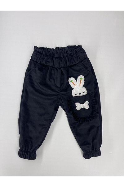 CANBİX Girl's Ruffled Rabbit Velvet Trousers