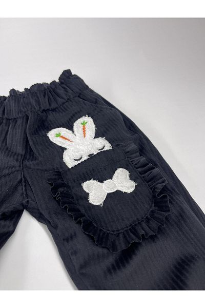 CANBİX Girl's Ruffled Rabbit Velvet Trousers