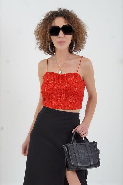 Zelish My Sister Red Sequined Rope Strap Bustier