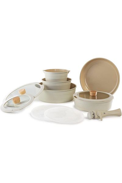 Store Neoflam Midas Beige 11 Piece Detachable Handle Nesting Pot Pan Set