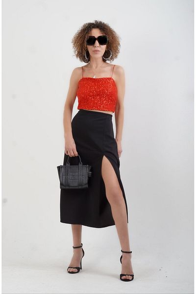 Zelish My Sister Red Sequined Rope Strap Bustier