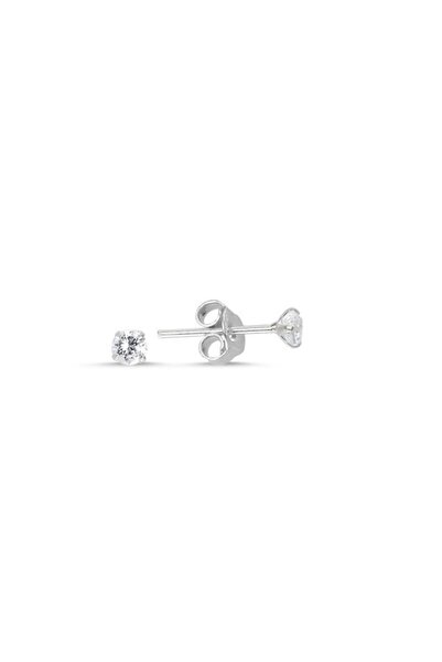 Set 925 Ayar Gümüş 3mm Yuvarlak Zirkon Taşlı Tektaş Küpe