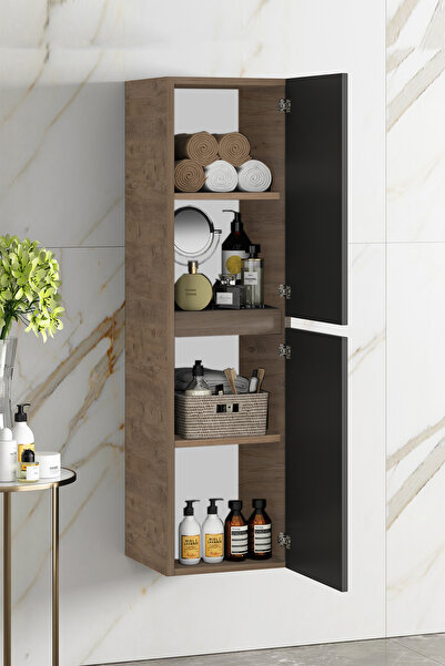ÖZCEDEN Yıldız 55+35 cm Atlantik Çam- Antrasit Gri Mat MDF Seramik Lavabolu Asma Banyo Dolabı Takımı