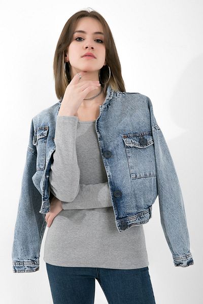 OENDO Ribbed Lycra Grey Melange Blouse - Long Sleeve, O Neck, Nd-26208