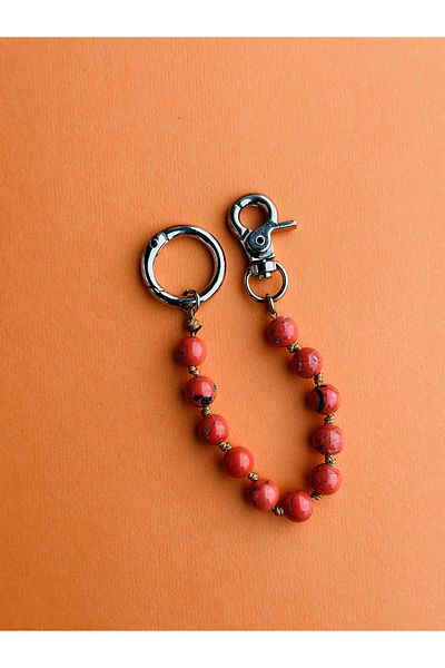 CAPO by Aytaç Yamaç Red Tile Agate Stone Bracelet Bag - Keychain Charm