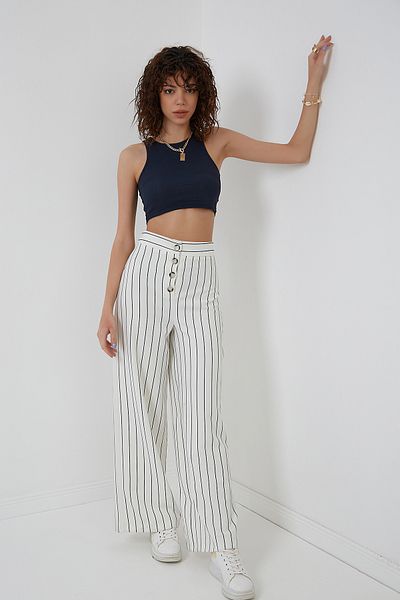 OENDO Navy Blue Lycra Corded Knitted Crop Tank Nd-26201