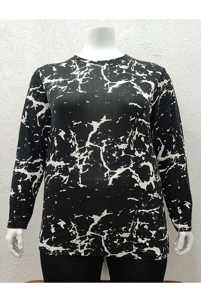 Pelek Butik Plus Size Patterned Viscose Blouse PB281