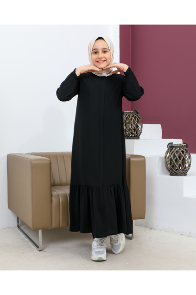 KADEEM تنورة أطفال مجمعة من قماش الكريب على شكل قرص العسل - أسود