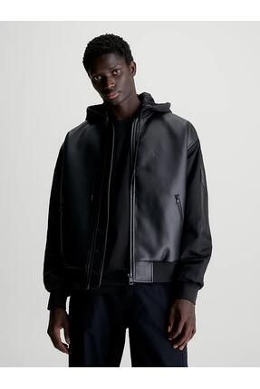 Black leather hot sale jacket calvin klein