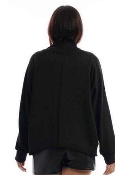 1Moda1Tarz Дамски черен суитшърт с яка стойка и три нишки, цип и детайли