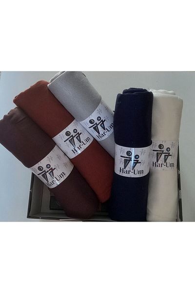 Trablus Hijab Women's Combed Cotton Shawl Model - Set of 5 Dark Brown > Chocolate > Off White > Black > Gray