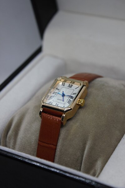 Ricardo Marka Vintage Roma Rakamlı Kahverengi Kroko Desenli Kordon Kare Çelik Saat bb0056