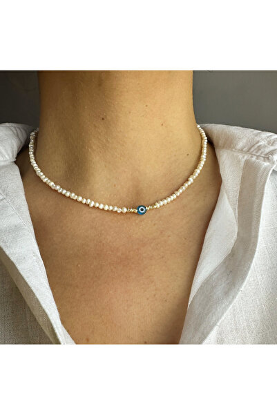 Hazeran accessories Gerçek Kum İncili Cam Nazar Boncuklu Dorikalı Kolye