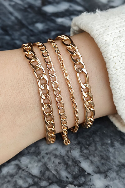 TREND COLLECTİON Kadın 4 Lü Bileklik Seti Altın Kaplama Gold Ekonomik Kombin