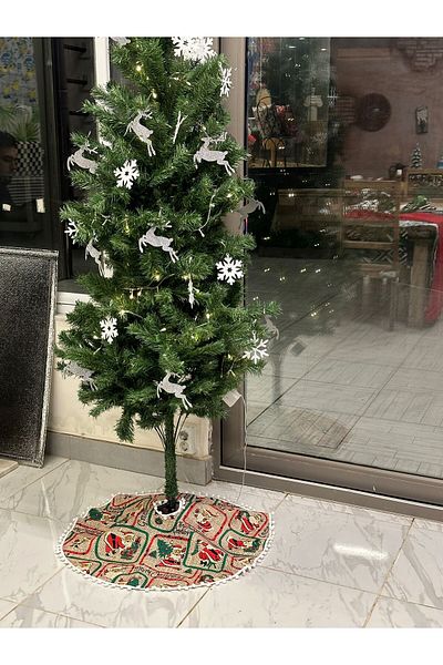 Karam Home Pine Tree Cover Santa Claus Pattern with Pompom