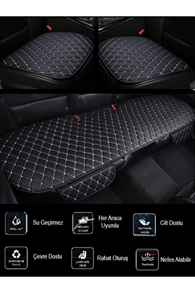 NURYAK Set perne scaun auto față și spate piele neagră - cusături albe pernă ...