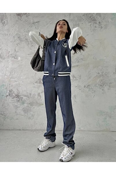 Calisa Women's Striped College Jacket Trousers Tracksuit Top and Bottom Clothing