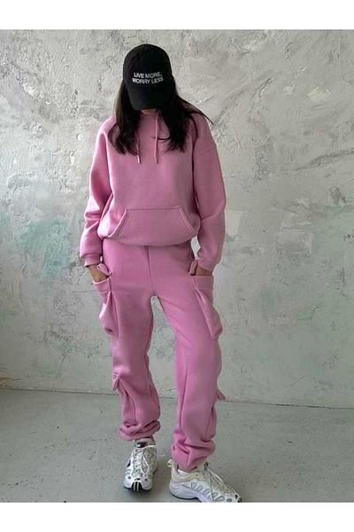 Calisa Women's Tracksuit Set with Cargo Pocket Jogger Pants and Kangaroo Pocket Sweatshirt Suit Clothing