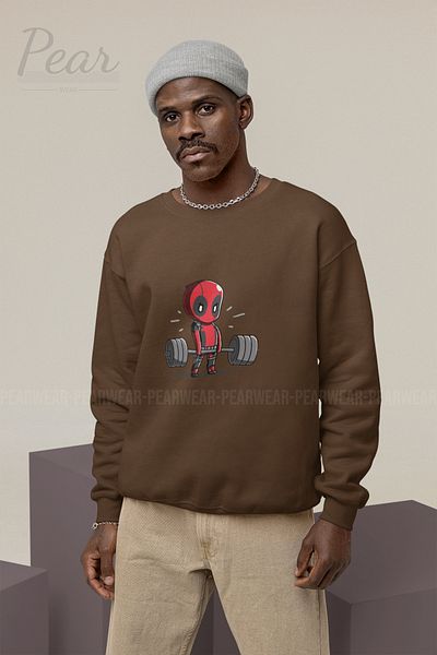 Pear Wear Мъжки суитшърт с 3 нишки и повдигнат голям размер с щампа на Deadpool
