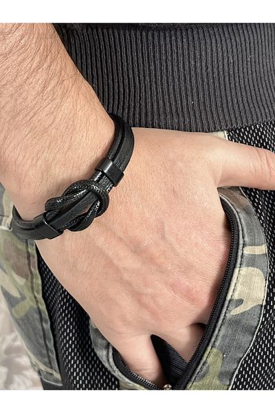 Farah Butik Men's Leather Infinity Sign Bracelet Black Magnet Buckle-Gift Bracelet