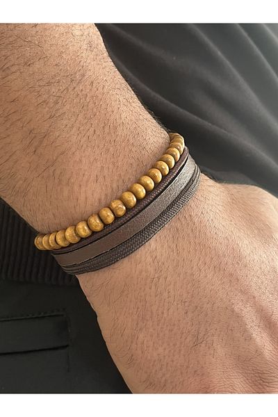 Farah Butik Men's Leather Bracelet Brown Magnet Buckle-Gift Bracelet